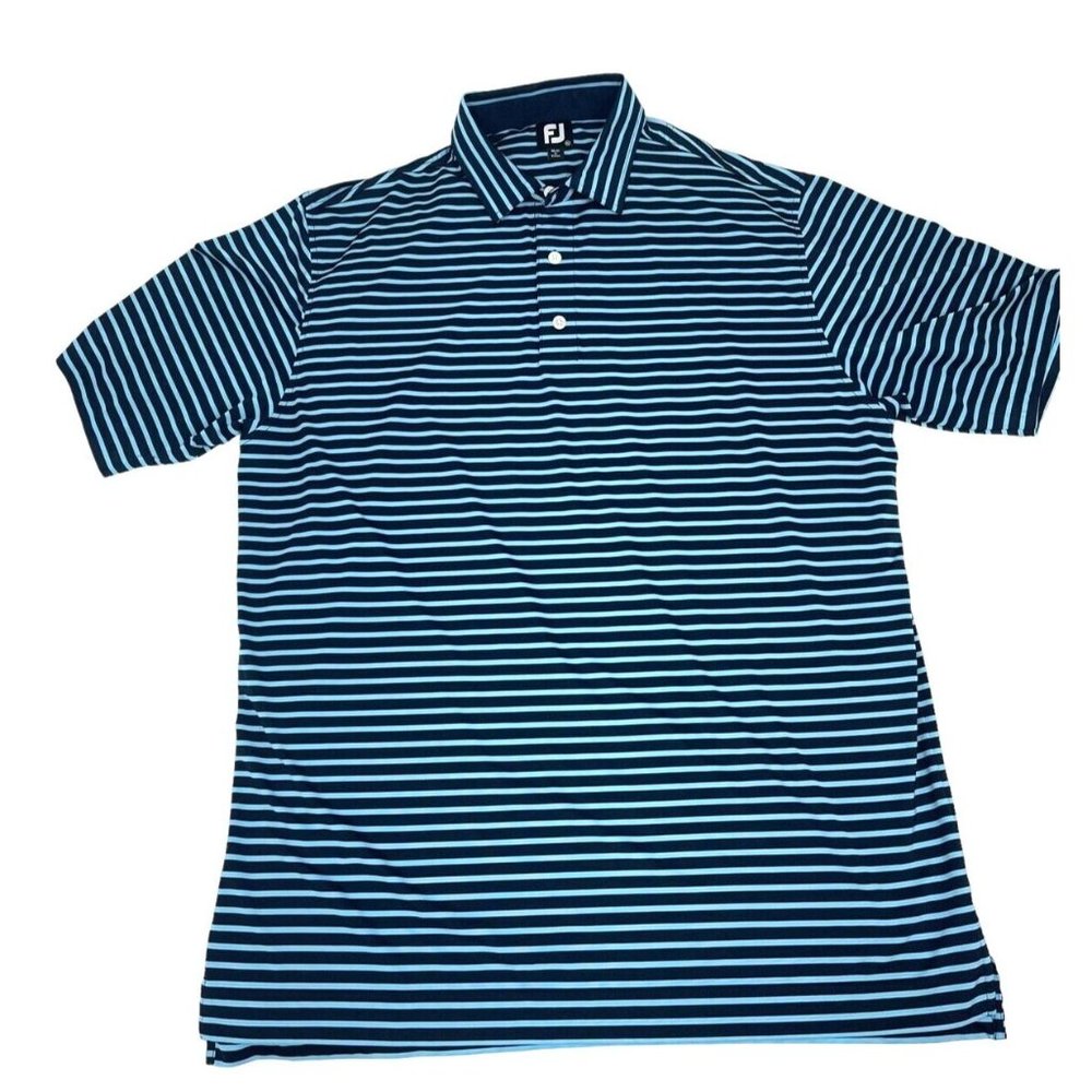 FJ FootJoy Mens Navy & Blue Mini Stripe Golf Performance‎ Polo Size XL